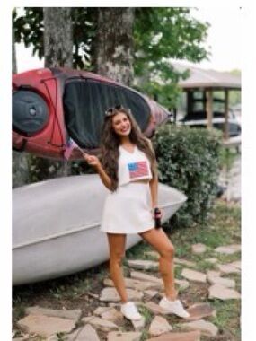 White Two-Piece Set with American Flag Crop Top These Three Boutique Size M